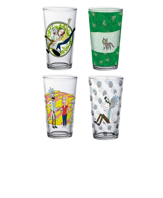 Set Exclusivo De 4 Vasos De Vidrio Rick And Morty Jugueteria Blokke