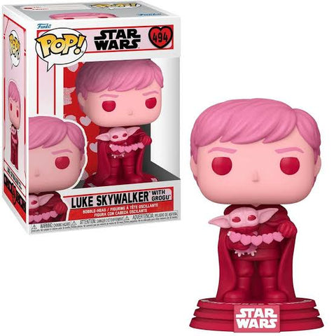 Funko Pop! Star Wars: The Mandalorian Luke Skywalker with Grogu Pink  494